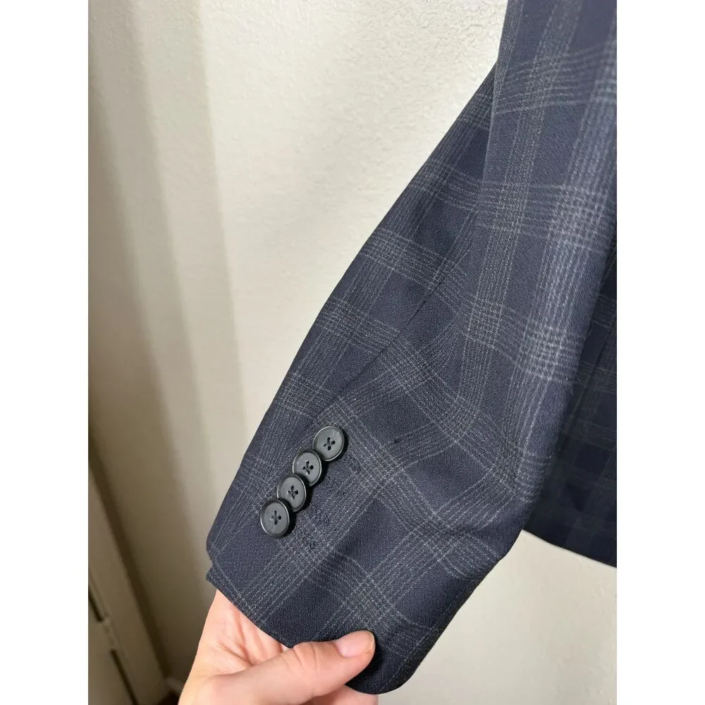 Banana Republic Mens Blue Plaid Blazer Sz 40R Preppy Sport Coat Academia Wool